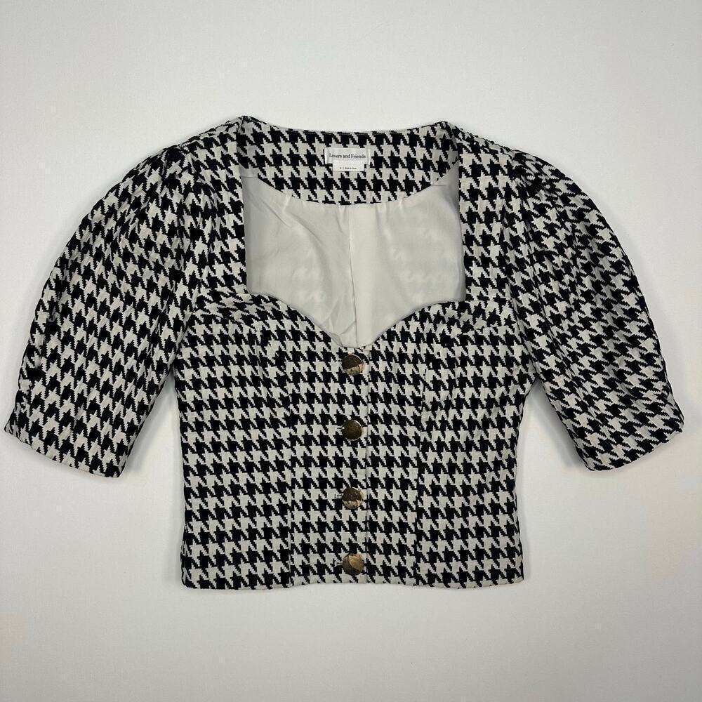 Lovers and Friends Houndstooth Cropped Short Sleeve Jacket with Sweetheart Neck